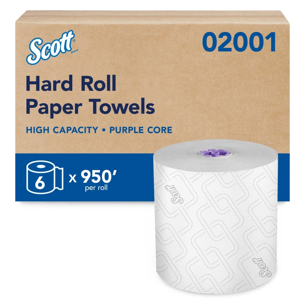 Scott 02001 Essential High Capacity Hard Roll Towel, White w/ Purple Core, 6/Case