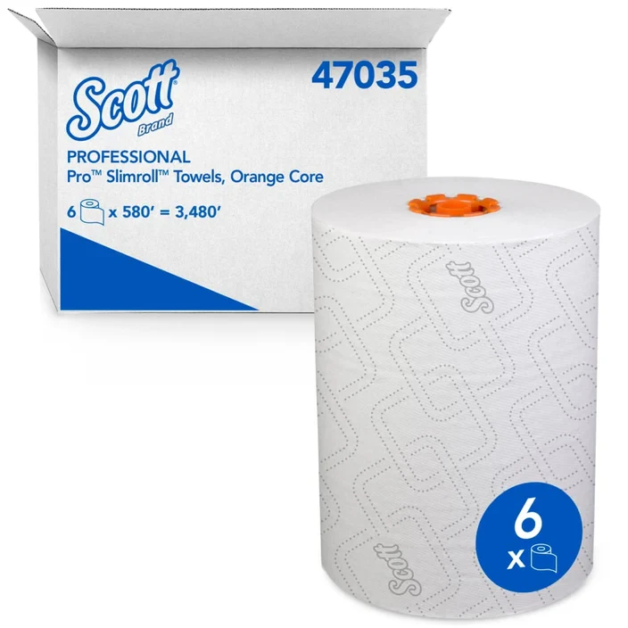 Scott 47035 Pro Slimroll Hard Roll Towel, White w/ Orange Core, 6/Case