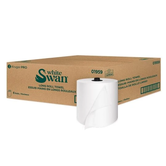 White Swan 01959 Long-Roll Towels, White w/ Hub, 6/Case