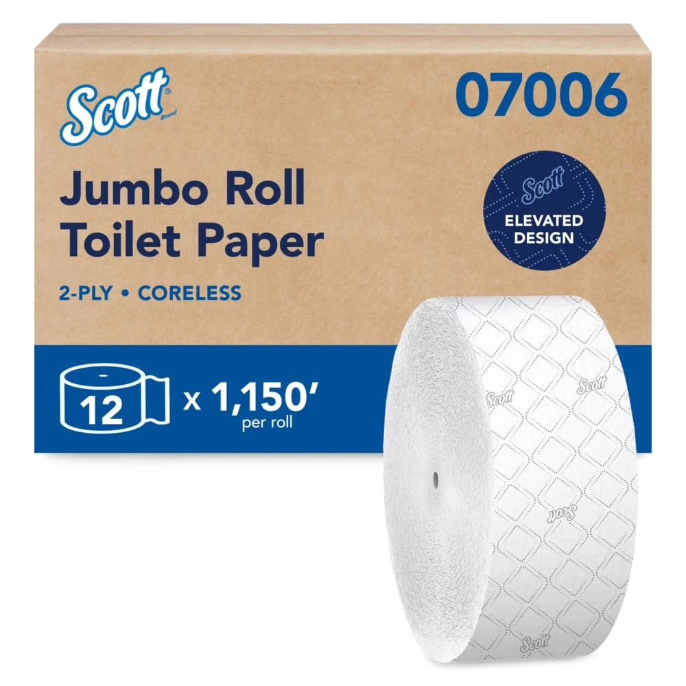 Scott 07006 Essential Coreless Jumbo Roll Toilet Paper, 12/Case