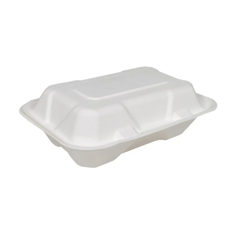 6x9x3 Sugarcane Clamshell Compostable Food Container, 200/Case