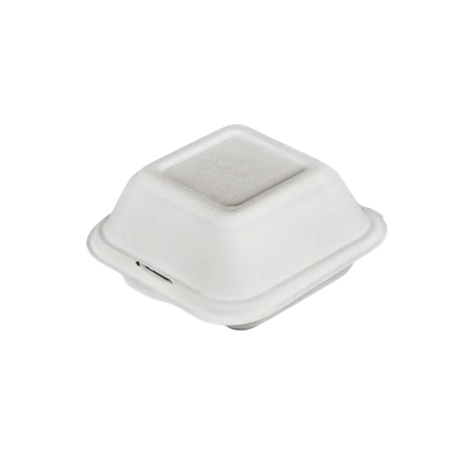 6x6x3 Sugarcane Clamshell Compostable Food Container, 400/Case